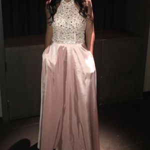 Pink beaded full length gown with pockets